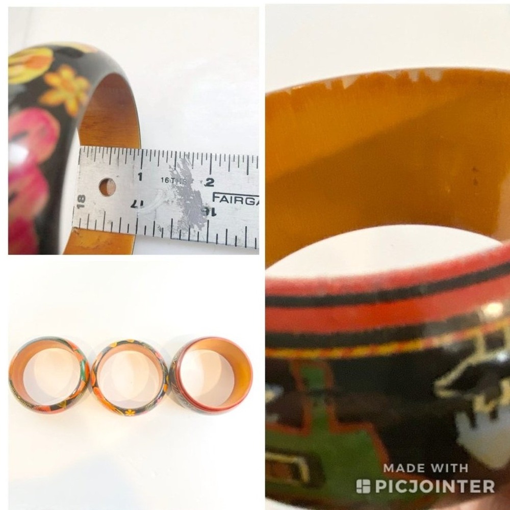 Unbranded Hand Painted Wood Bangle Bracelet Set Women OS Multicolor Boho Stack - Picture 8 of 8